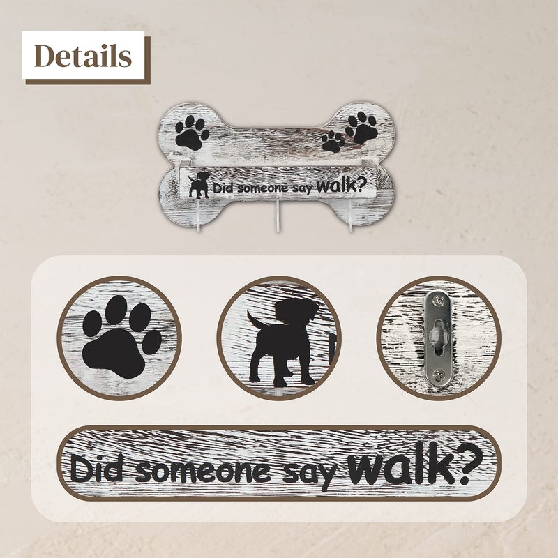 J JACKCUBE DESIGN Rustic White Bone Shape Wall Mounted Dog Leash Holder with 3 Key Holder Hooks and Extra Storage Compartment Box Shelf for Pet Treats, Accessories and more - MK679A - Image 5